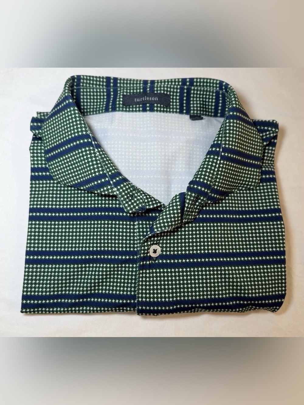 Turtleson Men's L Green Blue White Geometric Golf Polo Shirt Stoneridge Naples - Picture 9 of 12